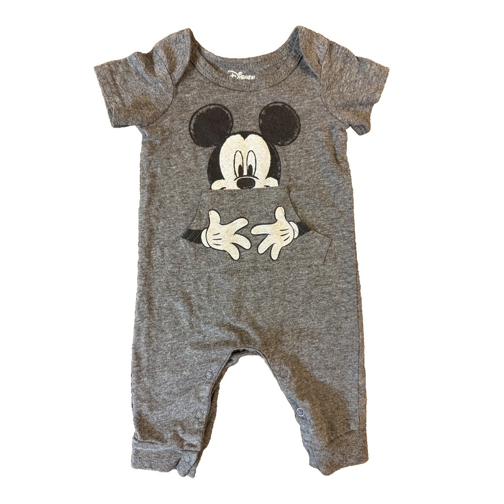 Disney Baby 0/3 Months Romper Mickey Mouse Front Pocket Short Sleeved Newborn